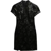 Superdry for woman. W8012036A Mandarin Sequin Mini dress black (M), Casual, Party, Polyester, Short sleeve