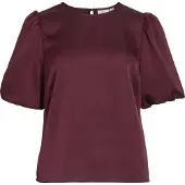 Vila Viellette 2/4 Satin Puff Top - Noos - Burgundy - 36