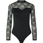 Pieces Pcmilly Ls Lace Bodystocking Noos - Black - XS