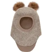 Huttelihut Kypärämyssy Merinovilla + Tupsut, Camel Melange, 53