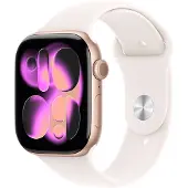 Apple Watch Series 11 (GPS) 46 mm ruusukulta alumiinikuori ja punanhäivä urheiluranneke, M/L