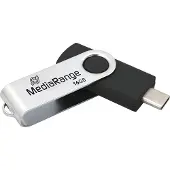 MediaRange MR1951, 16 GB, USB Type-C, 3.2 Gen 1 (3.1 Gen 1), 50 MB/s, Taittuva, Musta, Hopea