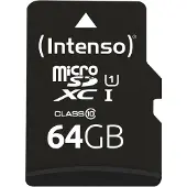 Intenso 3424490, 64 GB, MicroSD, Luokka 10, UHS-I, Class 1 (U1), Lämmönkestävä, Iskunkestävä, Vesitiivis, Röntgensäteenkestävä
