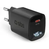 SBS WALL CHARGER GAN USB-C + LCD 45W (TETRGANLCD1C45K)