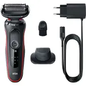 Braun Series 5 51-R1200S märkä- ja kuiva-ajoon -parranajokone, musta ja punainen