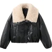 Mango Faux-Leather Jacket With Shearling Collar - Black - M