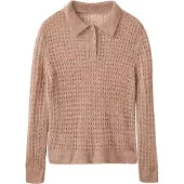 Mango Openwork Knitted Polo-Neck Sweater - Beige - XS