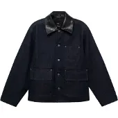 Mango Denim Jacket With Faux-Leather Collar - Navy - XL