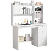 Hobby Hall Valkoinen skandinaavistyylinen loft tietokonepöytä 7 hyllyllä