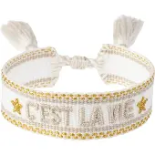 Dark Woven Friendship Bracelet "C'est La Vie" White Sand & Gold
