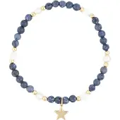 Dark Stone Bead Bracelet With Mop Star & Pearls Steel Blue