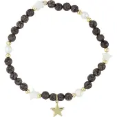 Dark Stone Bead Bracelet With Mop Star & Pearls Chocolate Brown