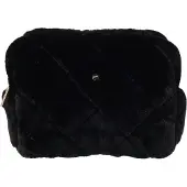Dark Faux Fur Quilted Make-Up Pouch Small Black