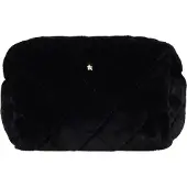 Dark Faux Fur Quilted Make-Up Pouch Large Black