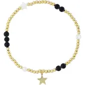 Dark Metal Bead Bracelet with Stone Beads & Pearls Matte Black