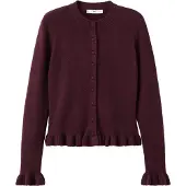 Mango Ruffle Knit Cardigan - Burgundy - M