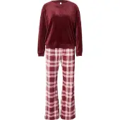 Hunkemoller Pj Set Ls Velours Check - Red - XS