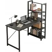 Rebiko Loft-tietokonepöytä, musta teollinen, hyllyillä, 120 cm