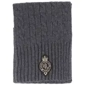 Ralph Lauren Crest-Patch Cable-Knit Scarf - Grey - ONE SIZE