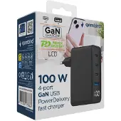 Gembird Universal charger 100W GaN 1xUSB-A 3xUSB-C fast charger LCD black