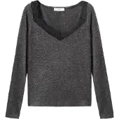 Mango Lace-Trimmed Scoop-Neck Top - Grey - XS