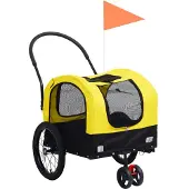 vidaXL 2-in-1 lemmikkikärry pyörään/juoksurattaat keltainen ja musta