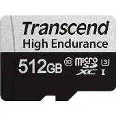 Transcend 350V High Endurance 512 Gt MicroSDXC UHS-I U3 V30 -muistikortti + SD-adapteri, musta