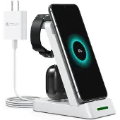 INF 3-in-1 Langaton laturi matkapuhelimelle, Samsungin älykellolle ja kuulokkeille Valkoinen