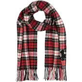 Ralph Lauren Beaded Big Pony Plaid Wool Scarf - Red - ONE SIZE