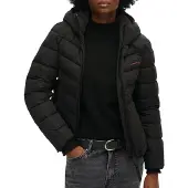 Superdry for woman. W5011594A Microfiber quilted jacket with hood (M), Black, Casual, Recycled Polister, Sustainable
