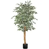 Vevor 150 cm keinotekoinen fiikuspuu mustalla ruukulla, korkea tekofiikuskasvi luonnonpuurungolla ja realistisilla vihreillä lehdillä, sisäkäyttöön tarkoitettu tekosilkkipuu kotiin, toimistoon, olohuo