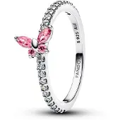 Pandora Butterfly Sterling Silver Ring With Fancy Pink And Clear Cubic Zirconia - Pink - 50