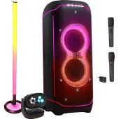 JBL Partybox Ultimate mikeillä + Partylight Stick ja Beam