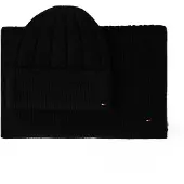 Tommy Hilfiger Th Flag Fluffy Beanie & Scarf Gp - Black - ONE SIZE