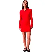 Calvin Klein Jeans Aop Jacquard Ls Polo Dress - Red - XS