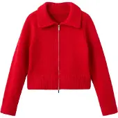 Mango Cardigan With Shirt Collar - Red - M