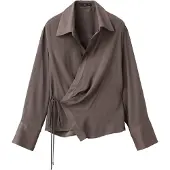 Mango Cross-Over Satin Blouse - Brown - XS