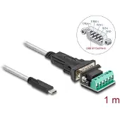 DeLOCK 64269, Musta, Läpinäkyvä, 1 m, USB Type-C, DB-9, Uros, Uros/naaras