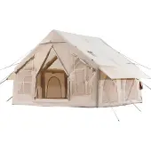 Vevor -puhallettavat teltat retkeilyyn, 4–6 hengen helppokäyttöinen puhallettava teltta käsipumpulla, 300D Oxford 4 vuodenajan glamping-teltta liesitunkilla, 2 ovea ja 4 verkkoikkunaa, säilytyspussi mu