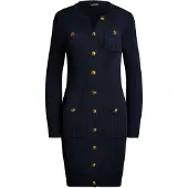 Ralph Lauren Button-Trim Rib-Knit Sweater Dress - Navy - XL