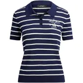 Ralph Lauren Striped Cotton-Blend Polo Sweater - Navy - M