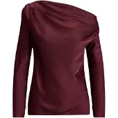Ralph Lauren Satin Charmeuse Off-The-Shoulder Blouse - Burgundy - S