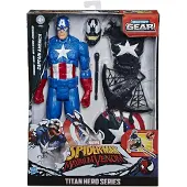 Hasbro E8683 Maximum Venom Titan Hero Venom Captain America aloitusammuksella 6 tarviketta 4-vuotiaasta alkaen