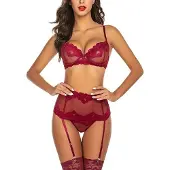 Dark Red Brand Seksikäs setti läpinäkyviä alusvaatteita Red Passion