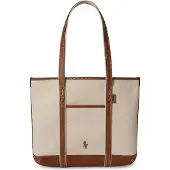 Ralph Lauren for woman. 428P03085001 Beige, brown cotton canvas shopper tote bag (OSFA), Casual