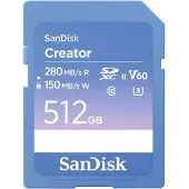 SanDisk Creator 512 Gt SDXC UHS-II U3 V60 -muistikortti, sininen