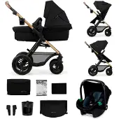 Kinderkraft 3-in-1 Yhdistelmävaunut MOOV2 AIR, Matkustussysteemi syntymästä 27 kg:aan, Mukana Mink PRO I-Size -turvaistuin, Musta