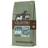 Quattro viljaton kaikkien rotujen senior/dieettikoiranruoka valkokalalla ja krillillä, 12 kg