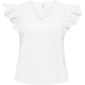 ONLY Onllou Life Emb S/S Frill Top Wvn - White - S