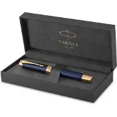 Parker Duofold Prestige Blue Chevron G.T. Fountain -mustekynä, sininen runko